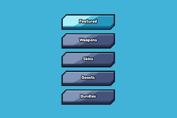 Close-up of the shop's left column: Featured, Weapons, Skins, Boosts and Bundles stacked as tabs, with Featured lit in pale blue.